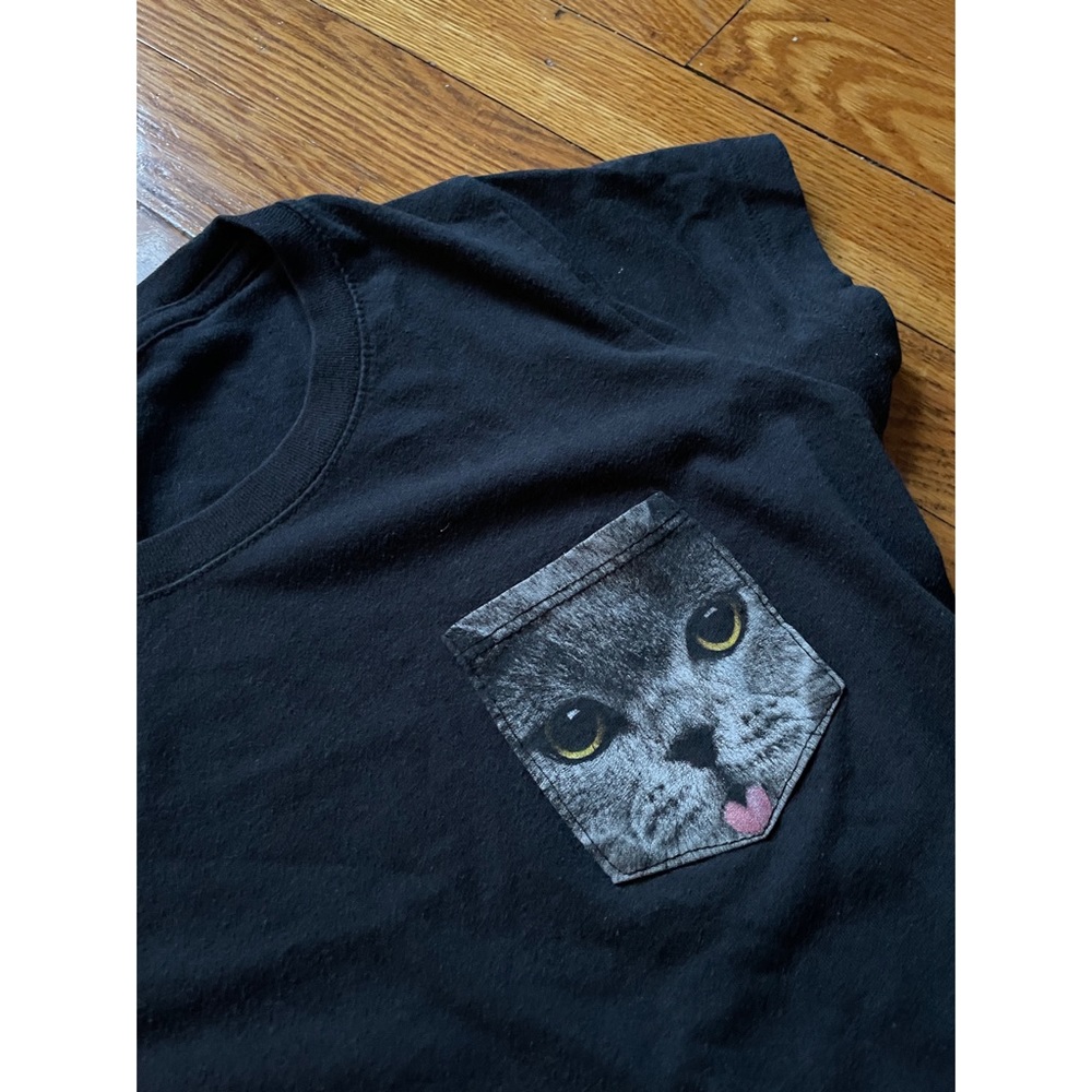 Cat Pocket | Black Stretch | Short Sleeve T-Shirt - Picture 4 of 6